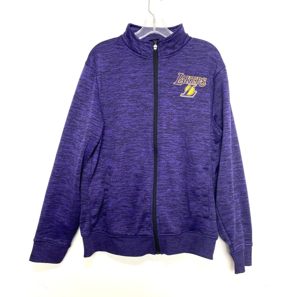 NBA LA Lakers Fleece Sweater Mens Size L Purple Logo Graphic Full Zip Jacket